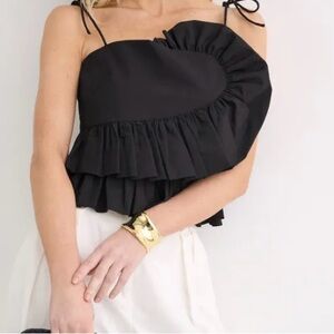 Tanya Taylor Claudette Top Black Ruffled One-Shoulder Women’s Top
